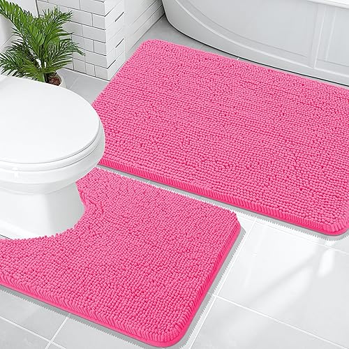 Miniatura 145 de OLANLY Juego de 2 alfombras de baño, tapetes de baño de felpilla suave y absorbente y tapete para inodoro con contorno en forma de U, alfombra de