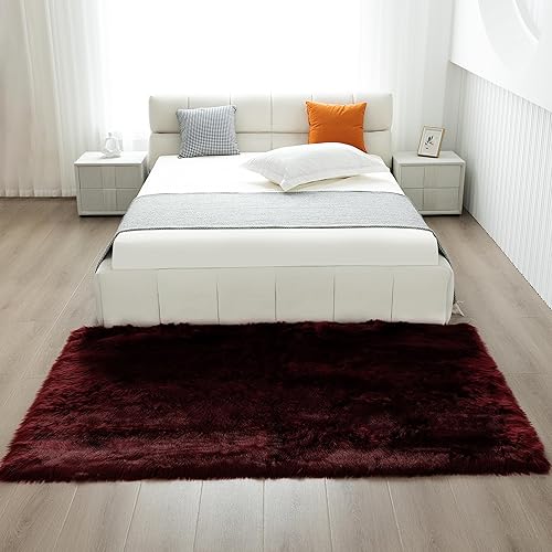 Miniatura 220 de Alfombra blanca de piel sintética de piel de oveja de 2 x 6 pies, alfombra mullida súper suave y esponjosa utilizada para dormitorio, suelo de Blanco