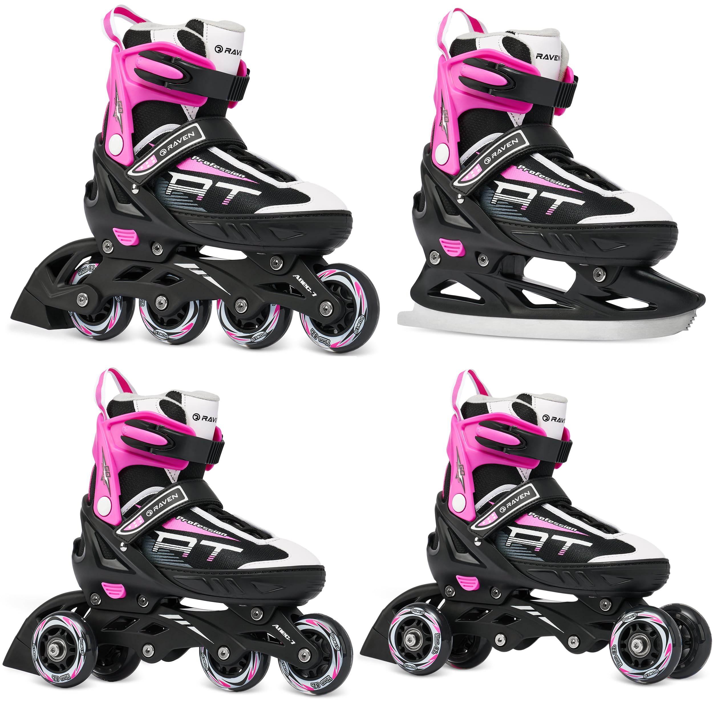 4 in1 pattini in linea/triskates/pattini/pattini da ghiaccio Raven PROFESSION Black/Pink regolabile