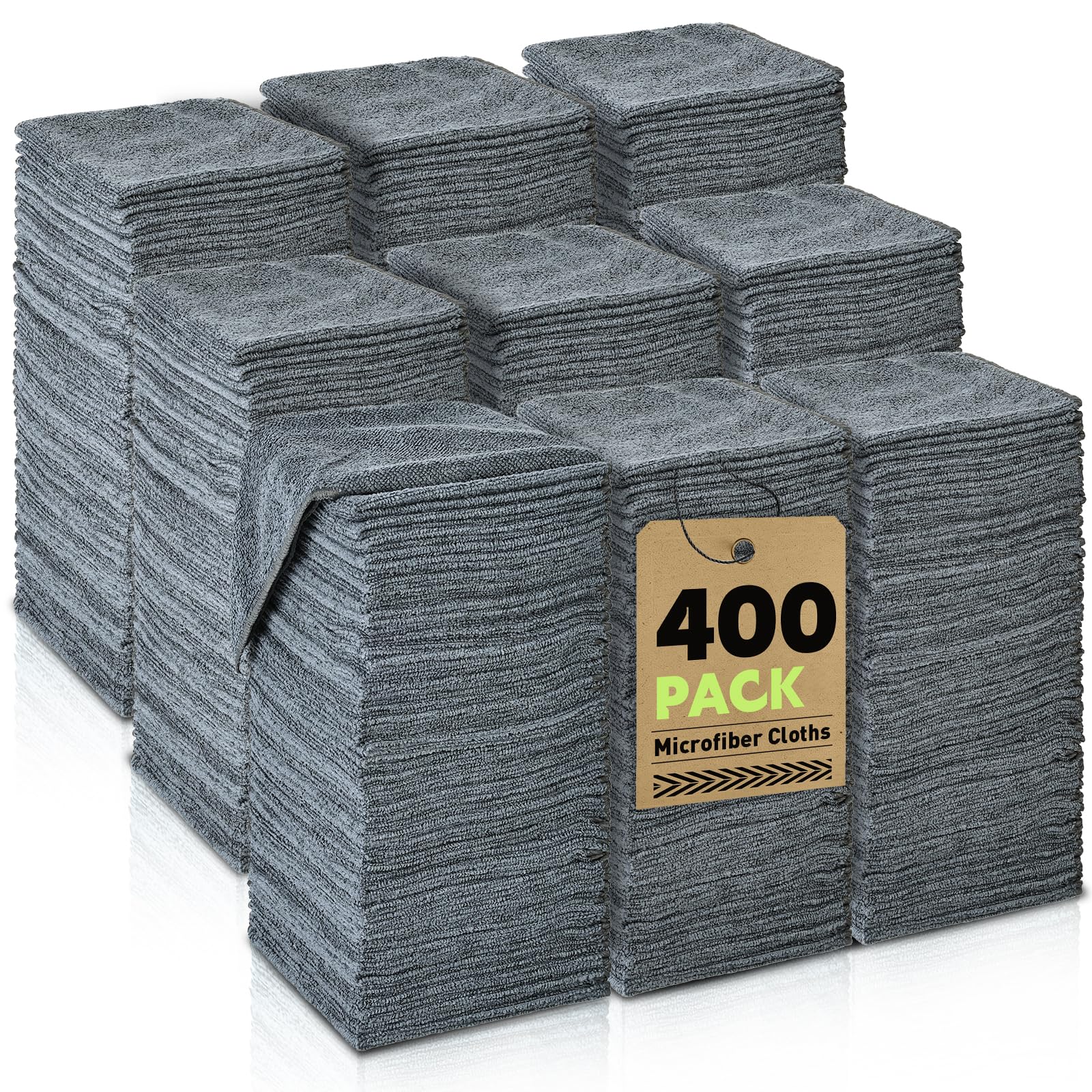 Gray Microfiber Cleaning Cloths Bulk-400 Pack Gray Microfiber Towels for Cars Ultra Absorbent Wash Cloths Lint-Free Streak-Free Microfiber