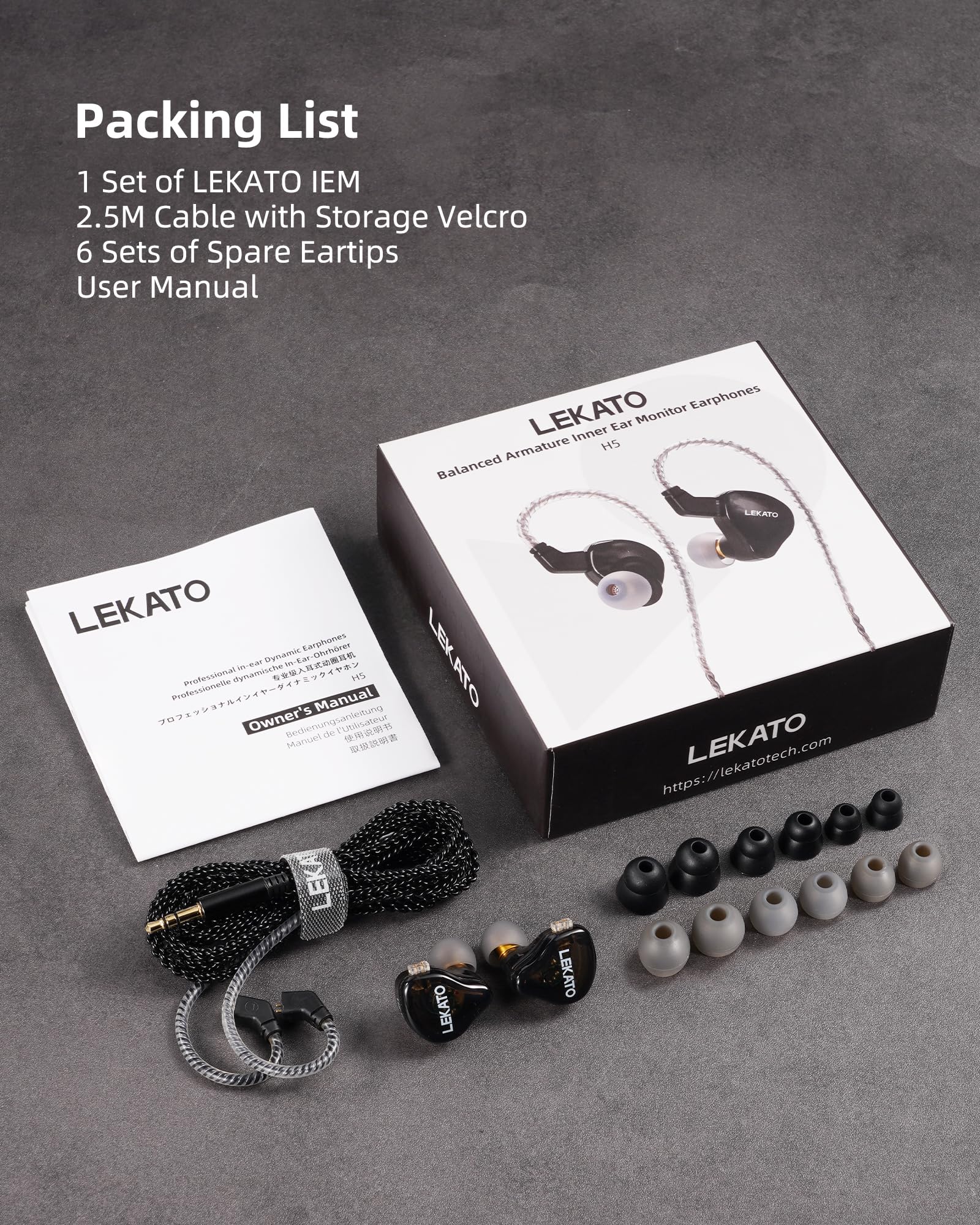 LEKATO H5 Casque Intra-auriculaire Écouteurs Hybrides HiFi IEM pour Musiciens Câble Détachable 2 Broches 1BA+1DD Écouteurs de Jeu Filaires Isolation Sonore Basse Profonde Professionnelle (sans Micro)