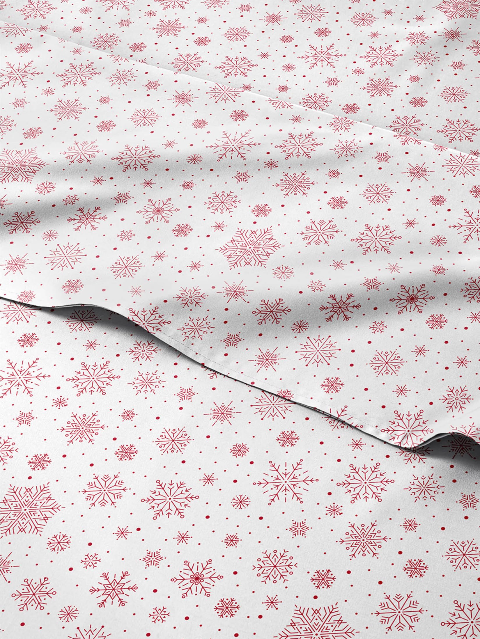 Christmas Sheet Set, Red Snowflakes, Holiday Xmas Bedding Set - Full Size