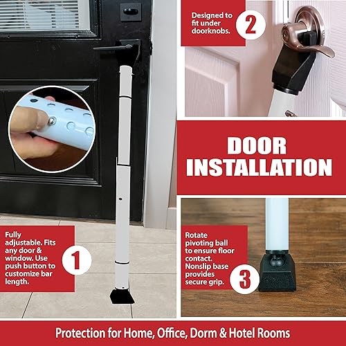Miniatura 3 de Barra de seguridad para puerta, 28 a 45 pulgadas de longitud ajustable y tapón portátil para el hogar y la oficina, seguridad adicional durante el