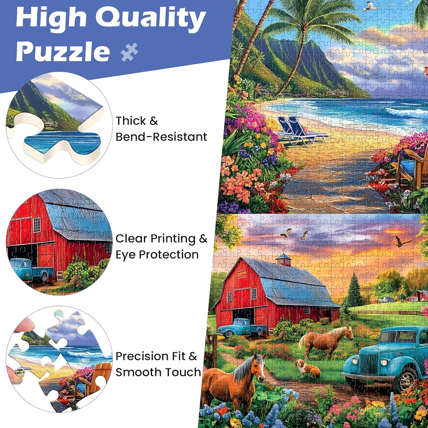 2 Pack 500 Pieces Puzzle for Adults, US Country Life Farm Puzzles for Adults Seniors, Horse Cow Tractor Flower Jigsaw Puzzles 500 Pieces, Colorful Challenging Puzzles 20.5 * 15