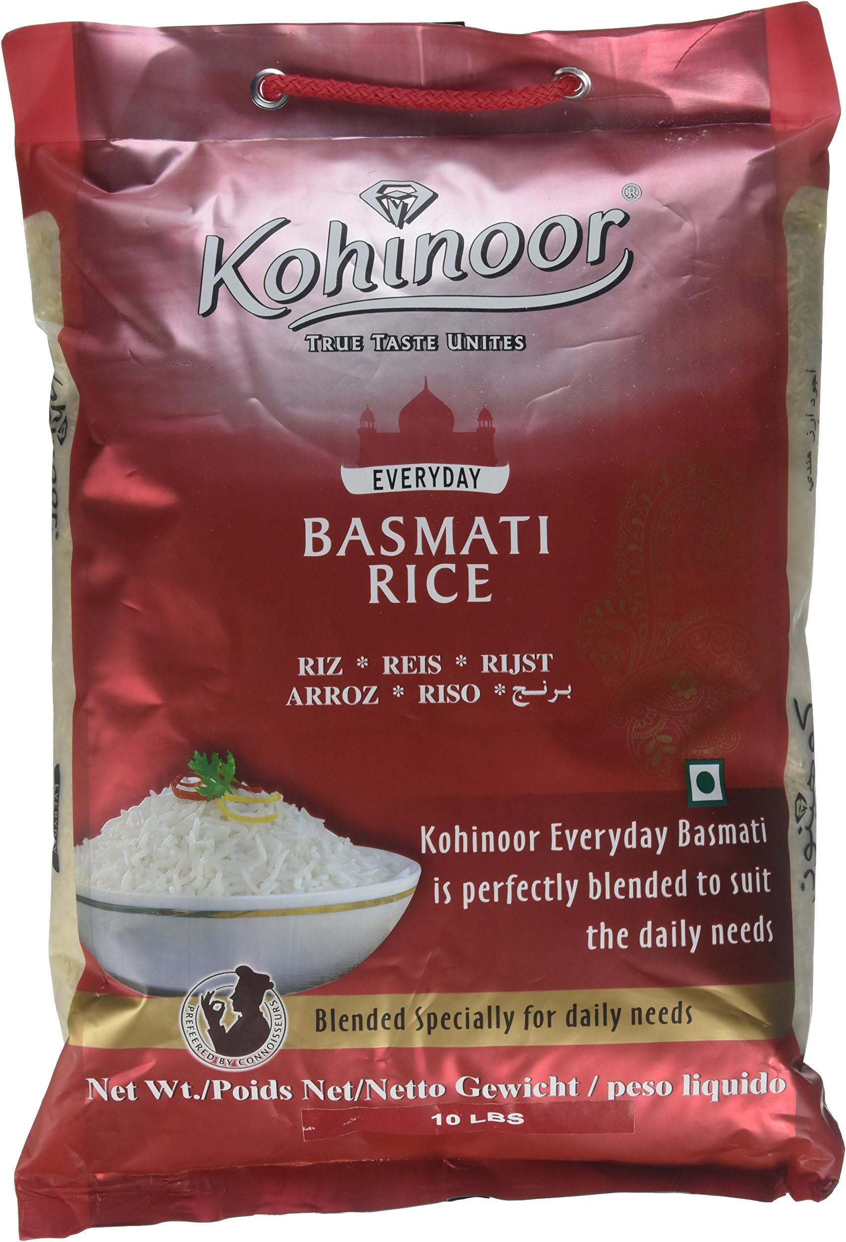 Pack of 1 Kohinoor Extra Long Basmati Rice (Gold) 10 lbs (10 Pounds) Grocery
