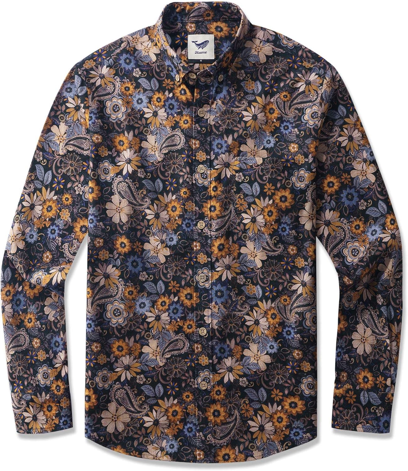 Petal Labyrinth 100% Cotton Men's Long Sleeve Button-Down Shirt Aloha Hawaiian