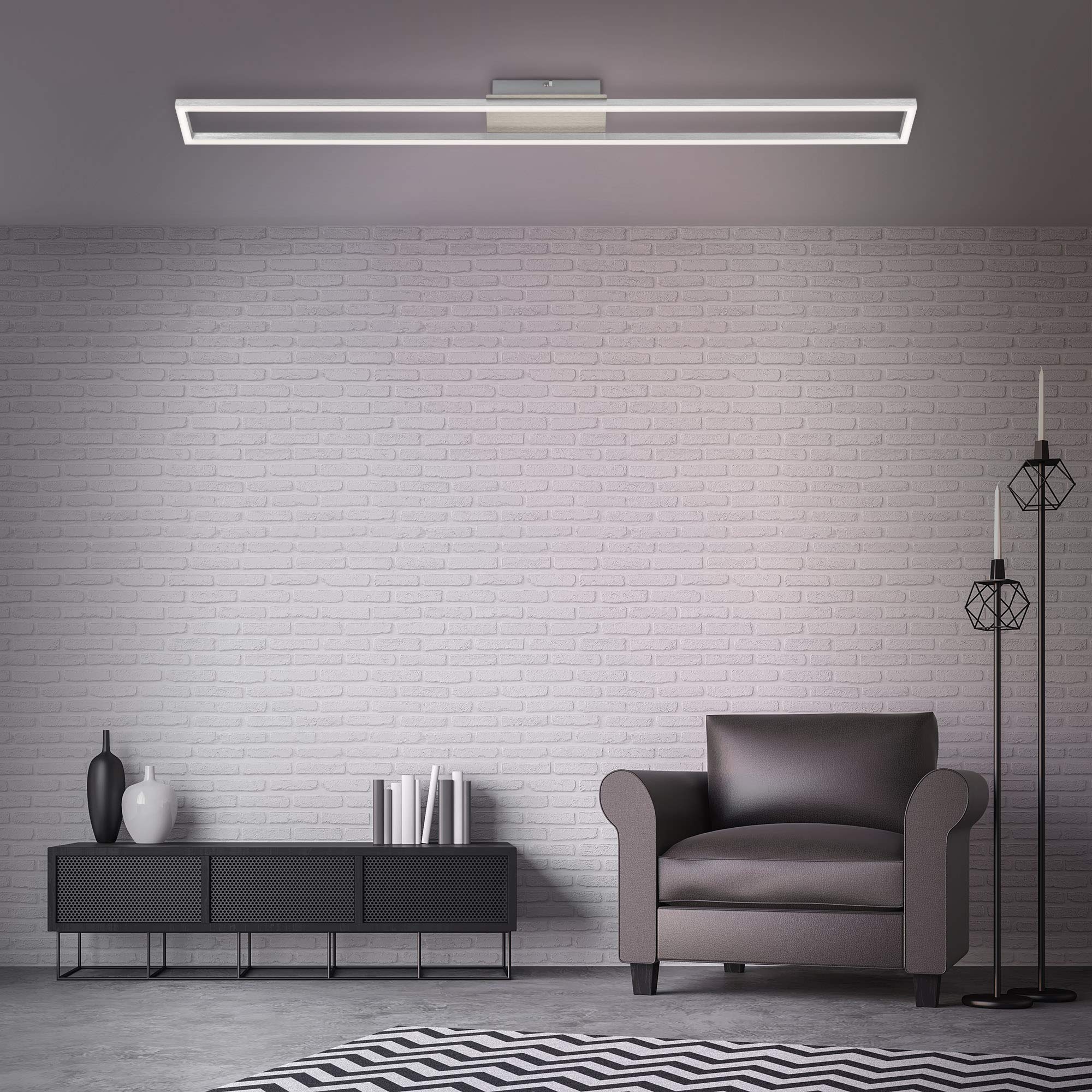 BRILONER - LED Deckenlampe dimmbar in Stufen, warmweiße Lichtfarbe, 18 Watt, 1600 Lumen, Lampe, Deckenleuchte, Wohnzimmerlampe, Schlafzimmerlampe, Küchenlampe, 110x12x5 cm, Aluminiumfarbig