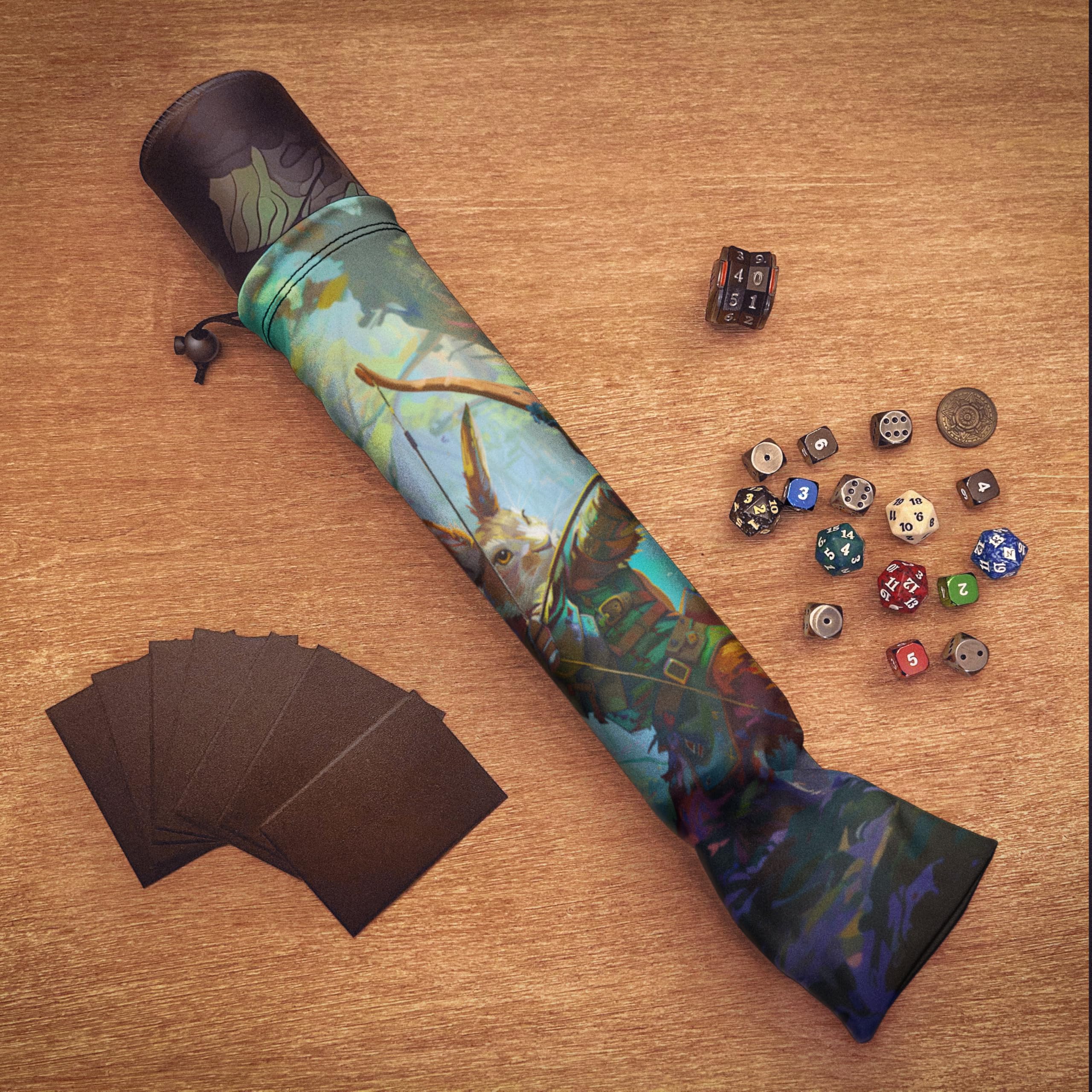 Digital Sorcery Studio Rabbit Archer Microfiber Playmat Storage Bag for Card Games, with Fantasy Art Design – Fits Magic the Gathering & More (11x43 cm / 4.3x16.9 in)