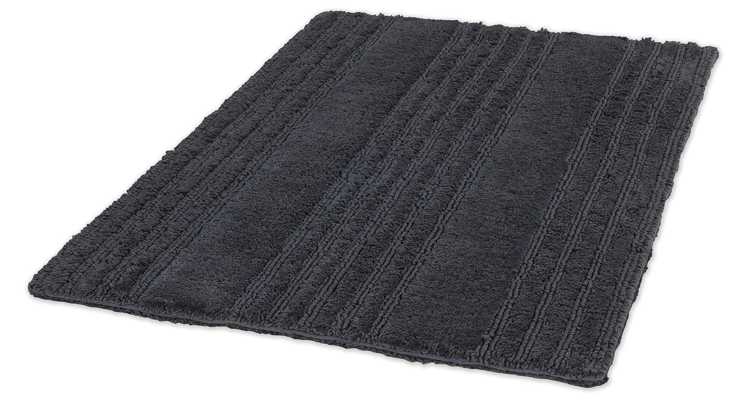 Schöner Wohnen Collection Alfombra de baño 60 x 90 cm - Reversible - Alfombra de baño Lavable Antracita - Rayas - 100% algodón