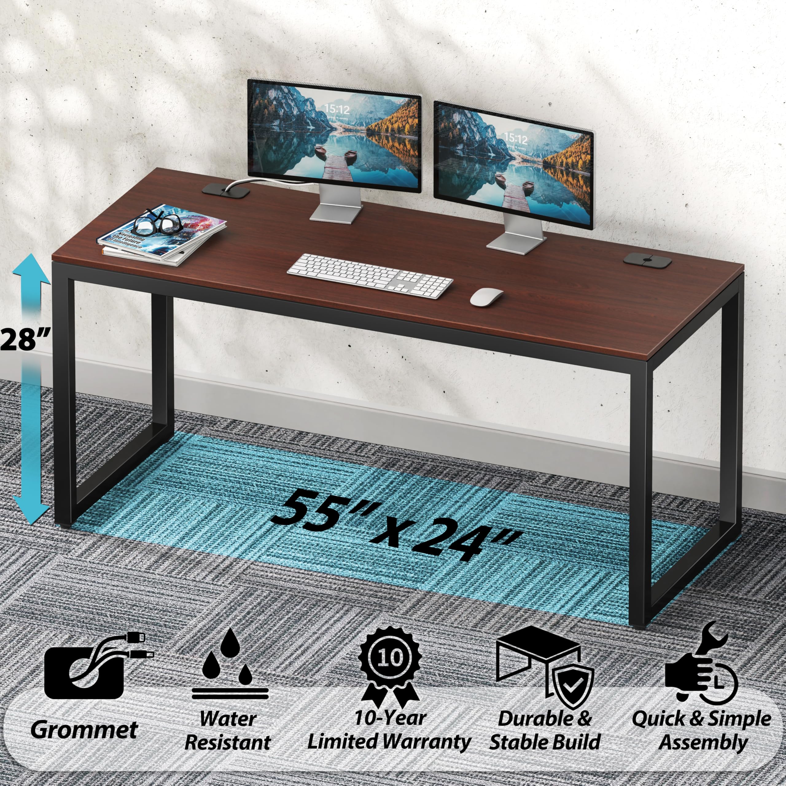 Amazon.co.jp: SHW Home Office 55インチ 大型コンピュータデスク