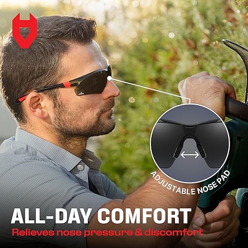 Miniatura 3 de NoCry Gafas de sol de seguridad para el trabajo y los deportes con lentes envolventes tintadas verdes resistentes a los arañazos y agarres