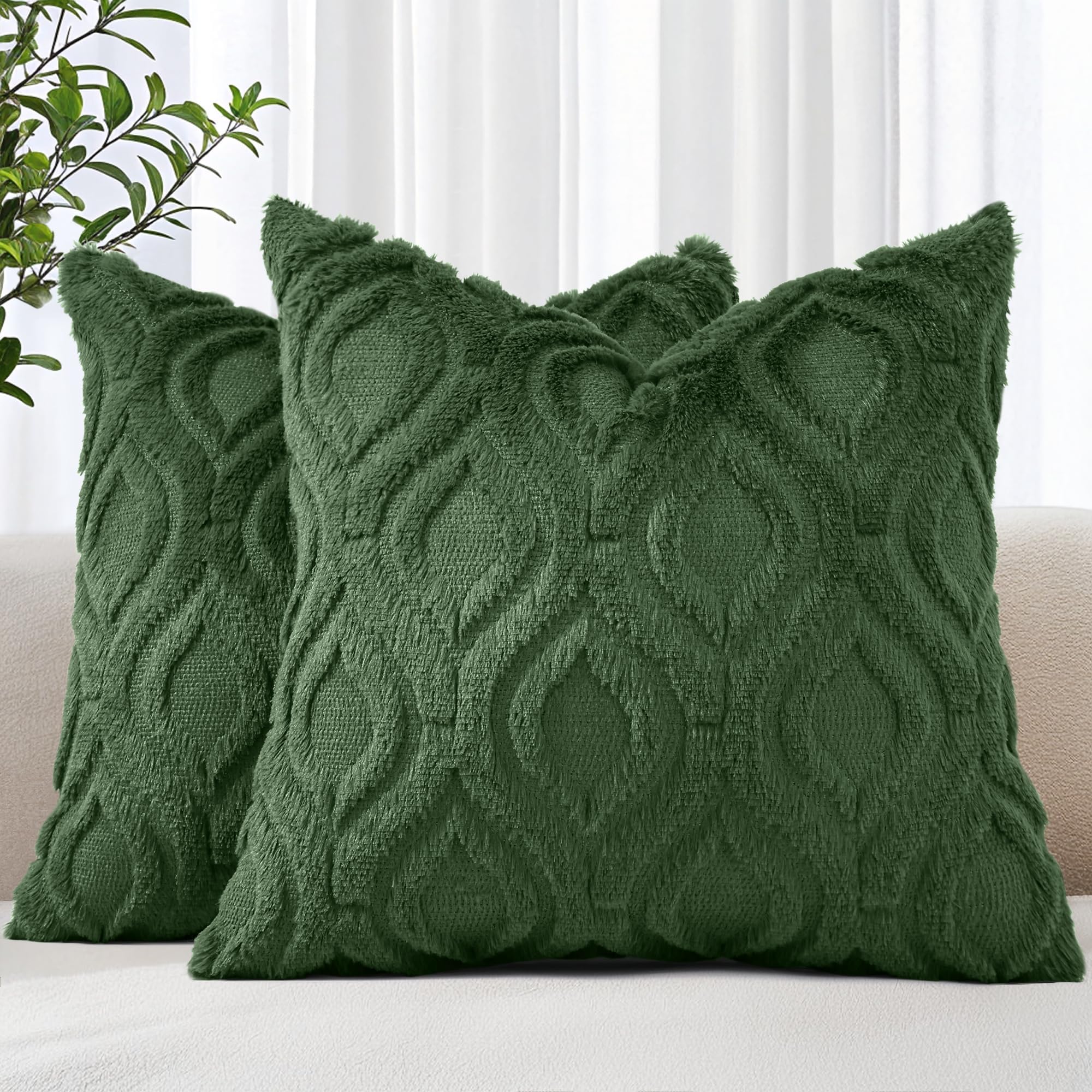 decorUhome Faux Fur Plush Forest Elf Throw Pillow Covers 16x16 Set of 2