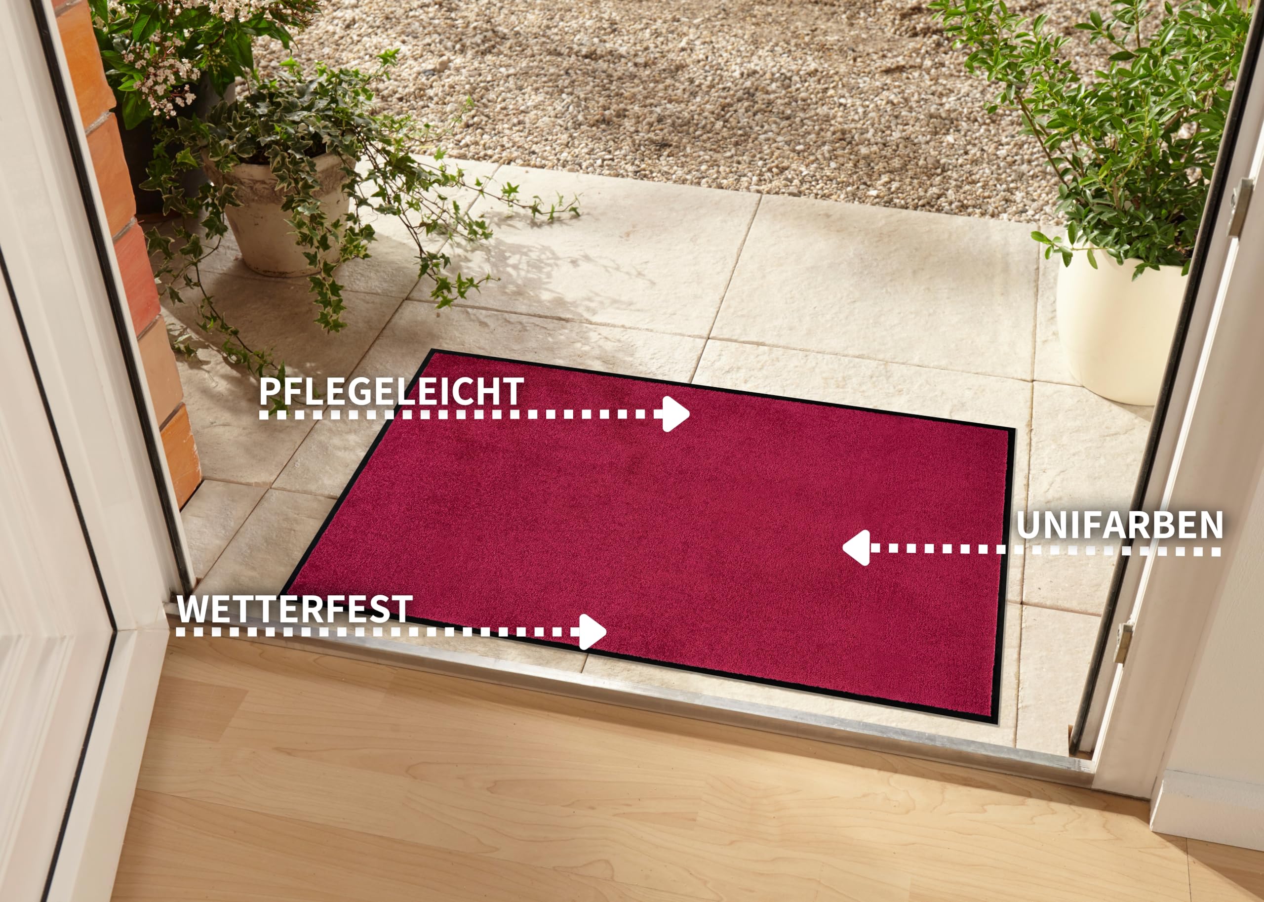 Hanse Home Washable Indoor and Outdoor Doormat Plain Door Mat Dirt Trapper Mat Dirt Trapper Mat Entrance Rug Non-Slip Sizes 60 x 80 cm Red - Image 3
