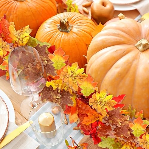 Miniatura 5 de Palonu Paquete de 2 guirnaldas artificiales de hojas de arce colgantes de hojas de otoño, follaje de otoño, decoración de Acción de Gracias para el