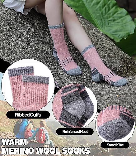 Miniatura 2 de LINEMIN Calcetines de senderismo de lana merino para niños y niñas, cálidos, gruesos, térmicos, acolchados, para invierno, 6 pares