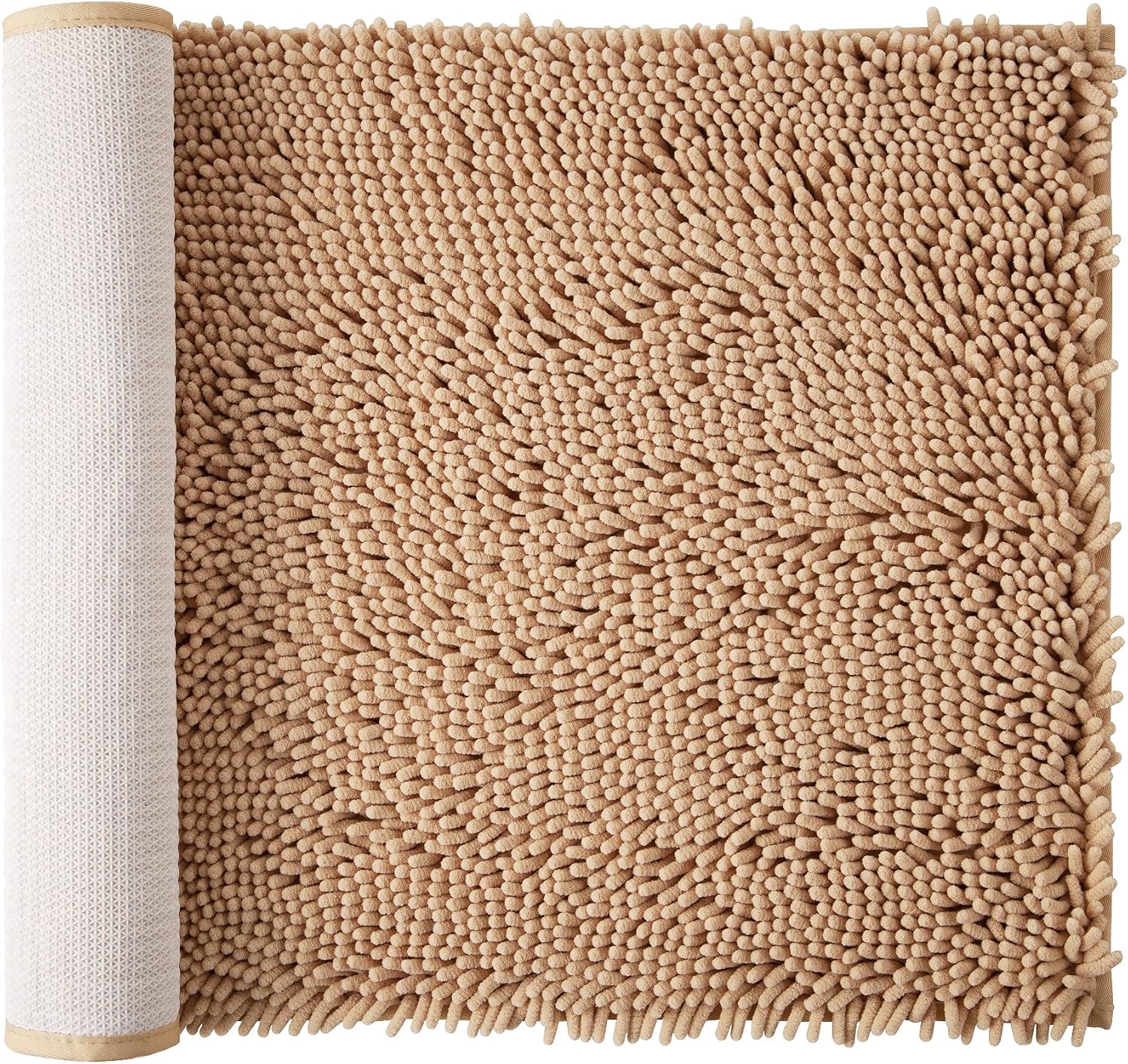AmazerBath Bath Mat, Chenille Bathroom Rug, Non-Slip Shower Mats for Bathroom, Soft Bath Rug Bathroom Mat, Super Water Absorbent, Machine Washable Big Rug for Bathroom, 20x32 Inches, Beige