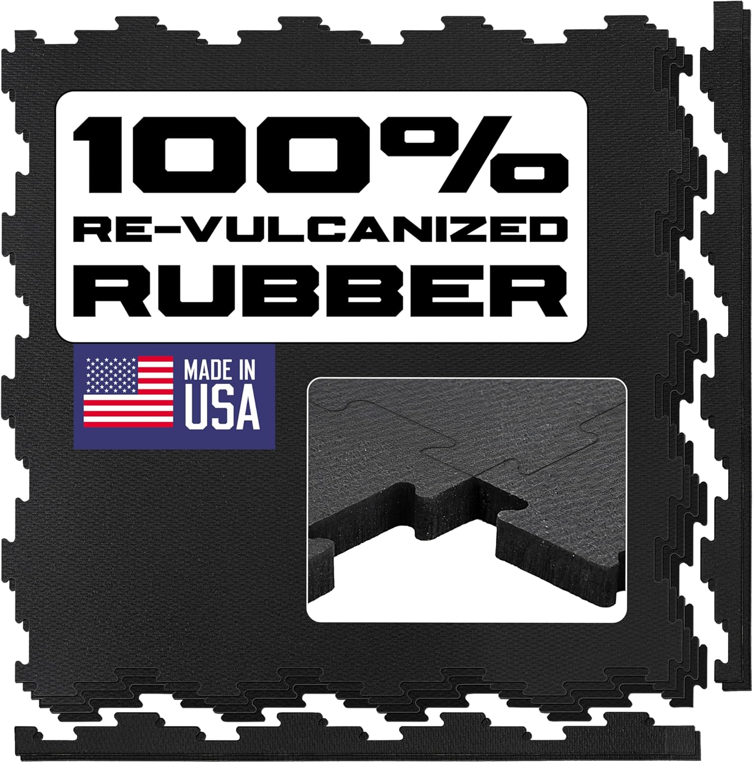 Interlocking Rubber Floor Tiles – Heavy Duty 100% Rubber Gym Flooring for Home Gym, Garage, Workout Room, Equipment Mats, Indoor/Outdoor Mats, 22.5” x 22.5” 4-Pack