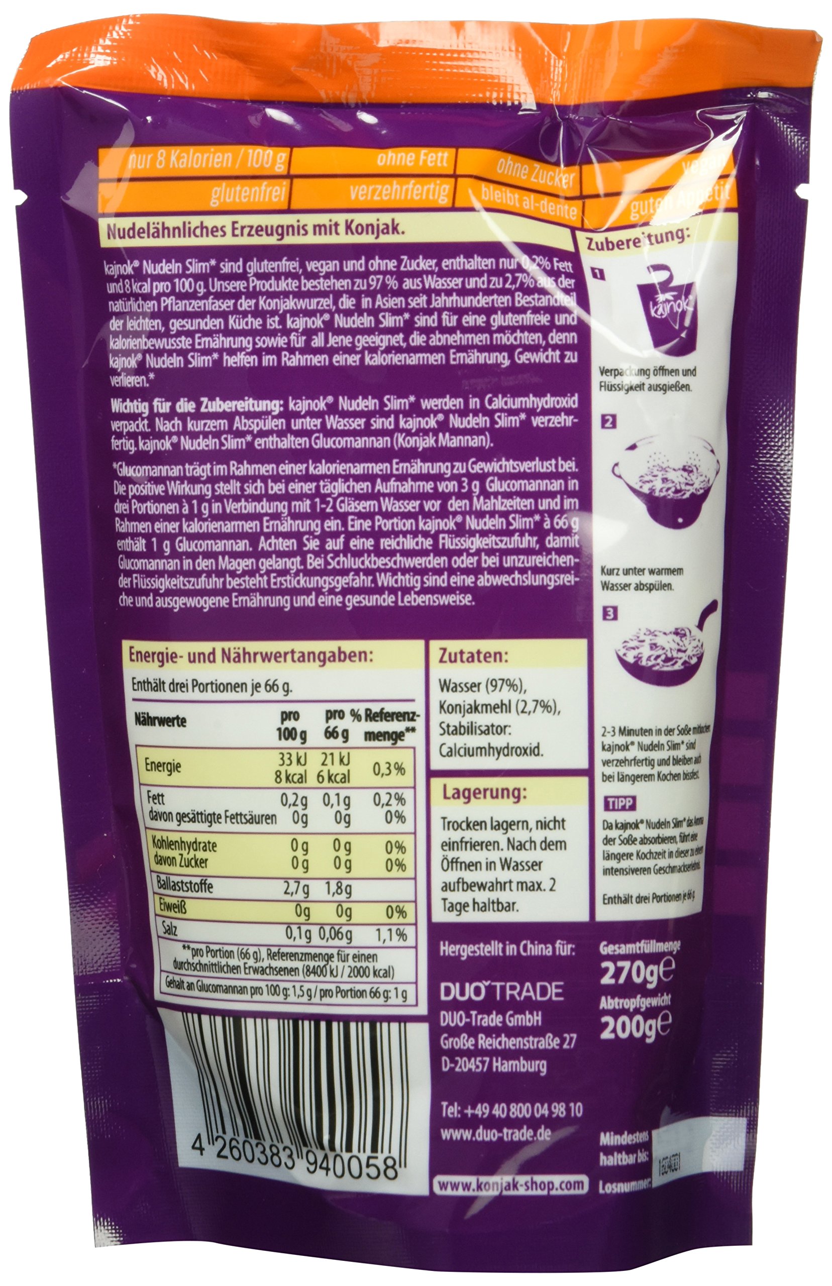 kajnok Nudeln Slim, 10 x 270 g, Abtropfgewicht 200 g