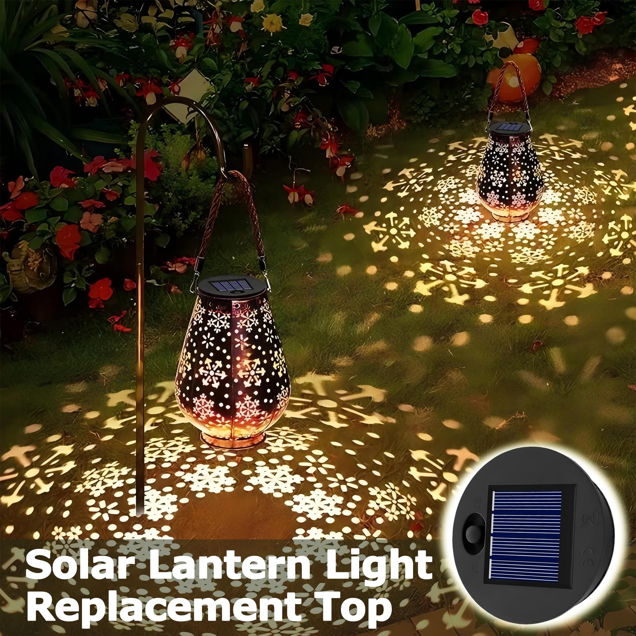 Repuesto Luz Solar LED 7cm para Farolillo Exterior, Luz Cálida, 1.2V 600mAh, IP44 Lámpara Solar para Linterna de Jardín Exterior, Parte Superior de Repuesto Luces Solares, 4 piezas