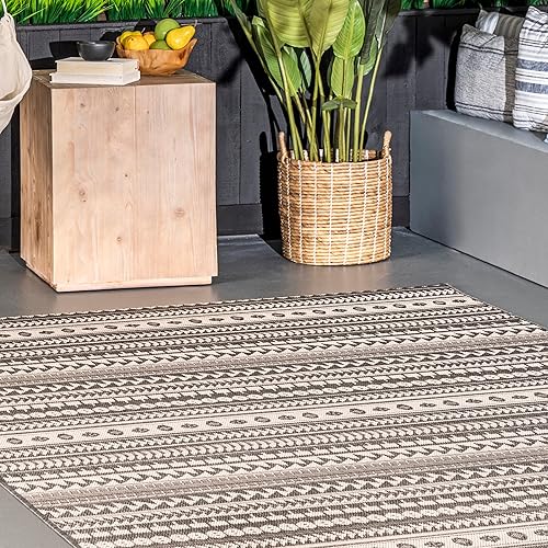 Miniatura 8 de nuLOOM Aztec - Alfombra para interiores y exteriores, cuadrada, 8 pies, color gris teófilo
