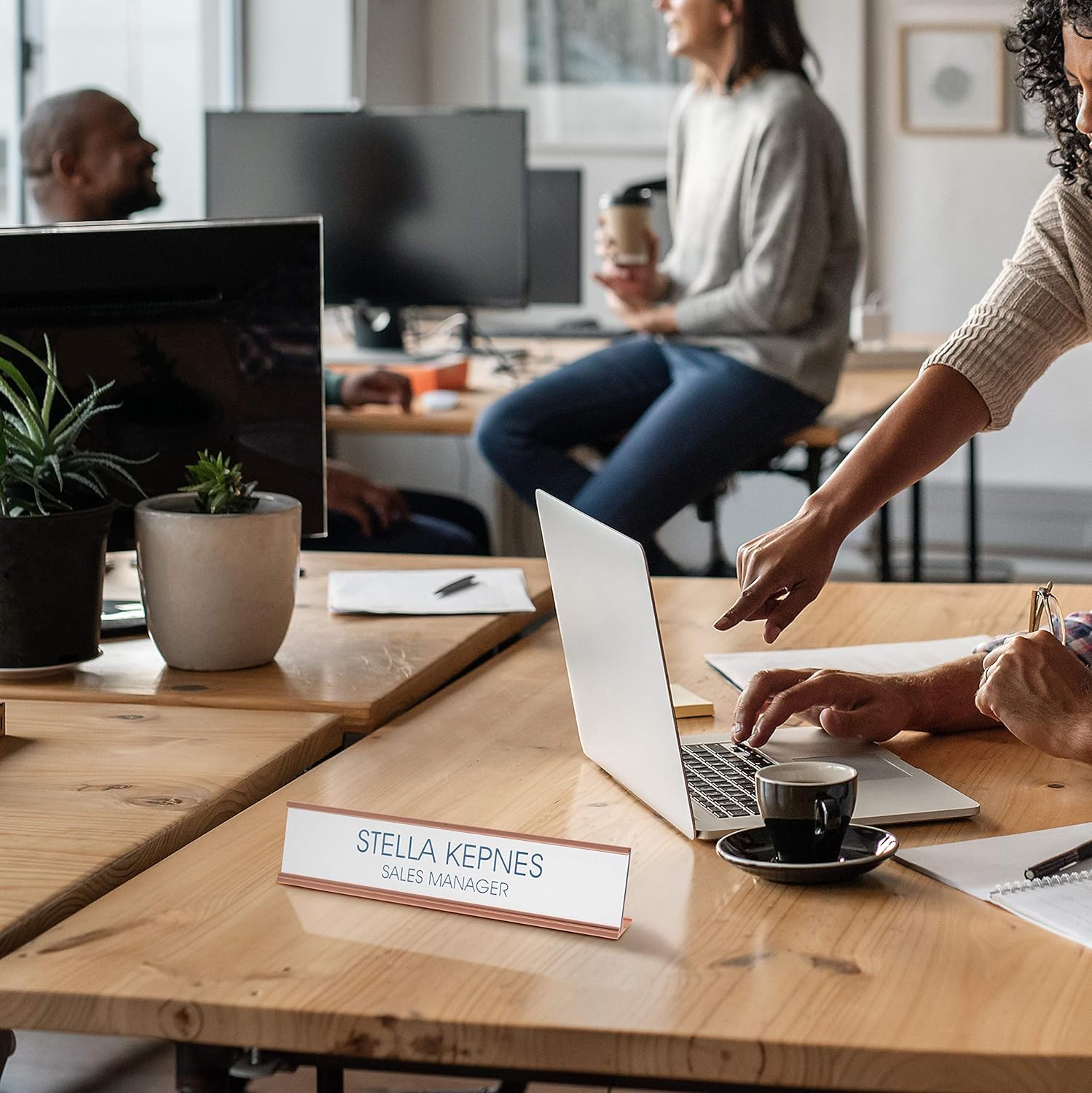 Providence Engraving Personalized Desk Name Plates - Custom Office Wall or Desk Name Plates With Aluminum Holder With Two Lines of Laser Engraved Text, 2" x 10" - Image 2