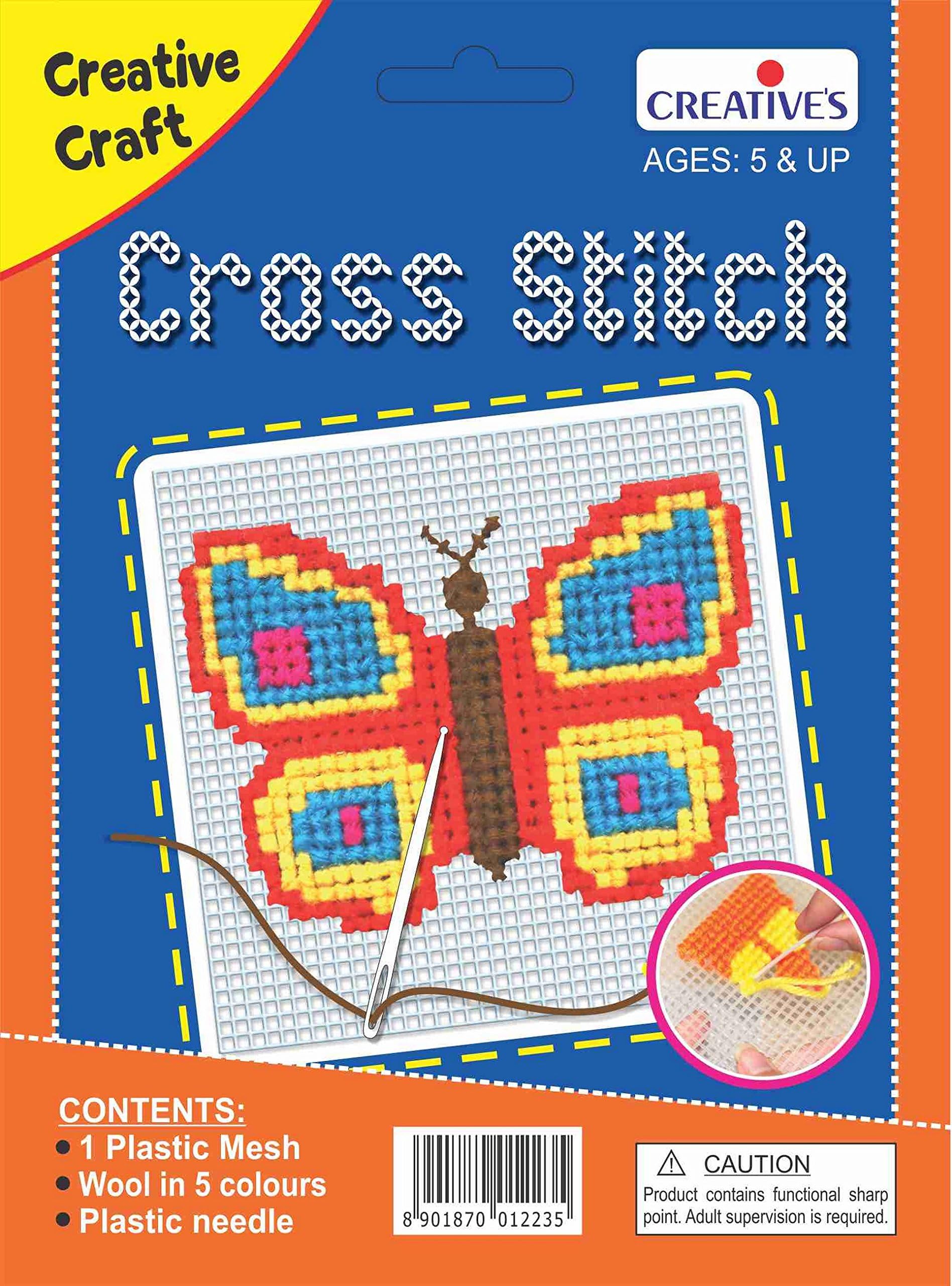 Plastic, Wool - 1538 Cross Stitch Butterfly Crafts Kit (Multi-Color)