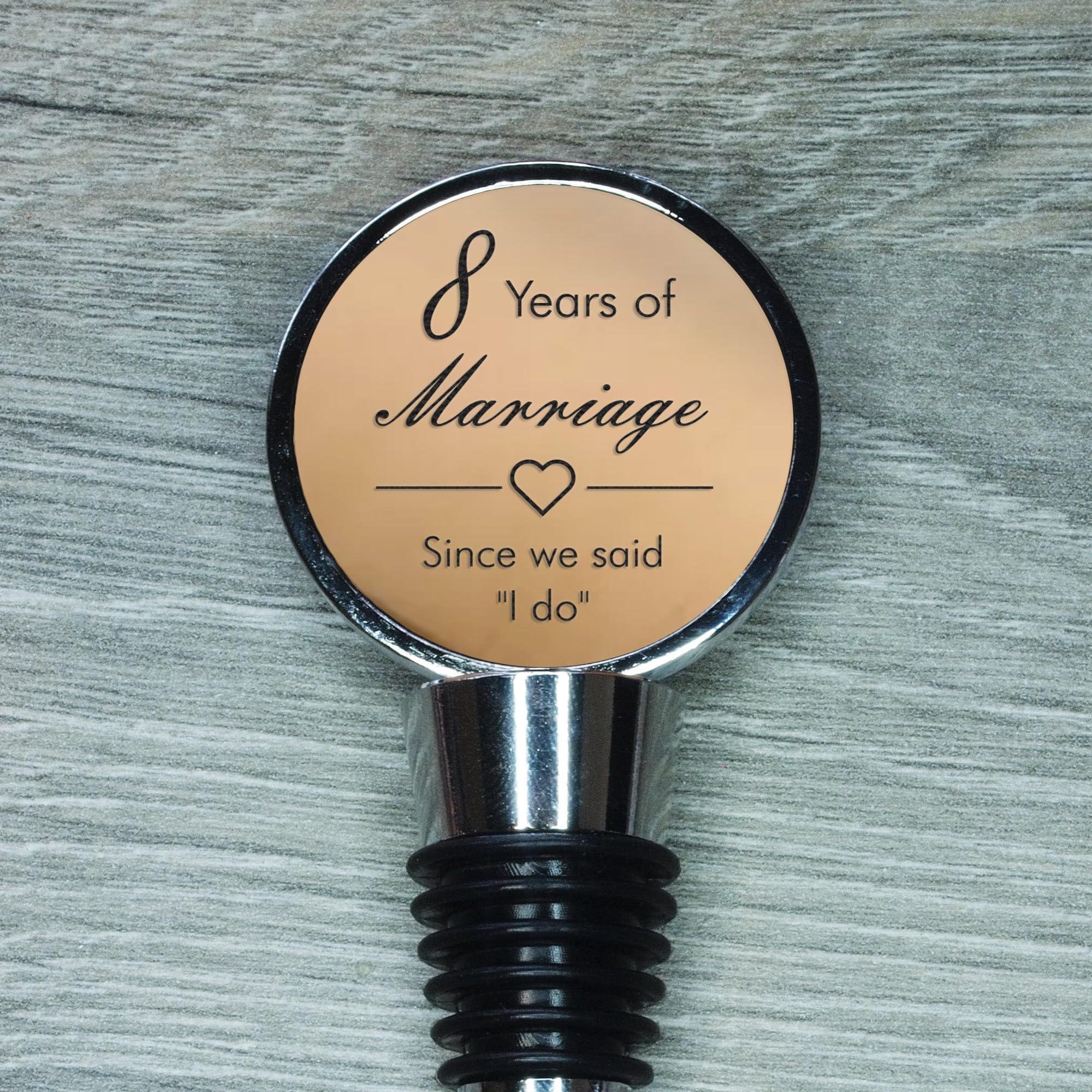 8th Anniversary Engraved Bronze Bottle Stopper, 8 Years Married (Since we Said I do)
