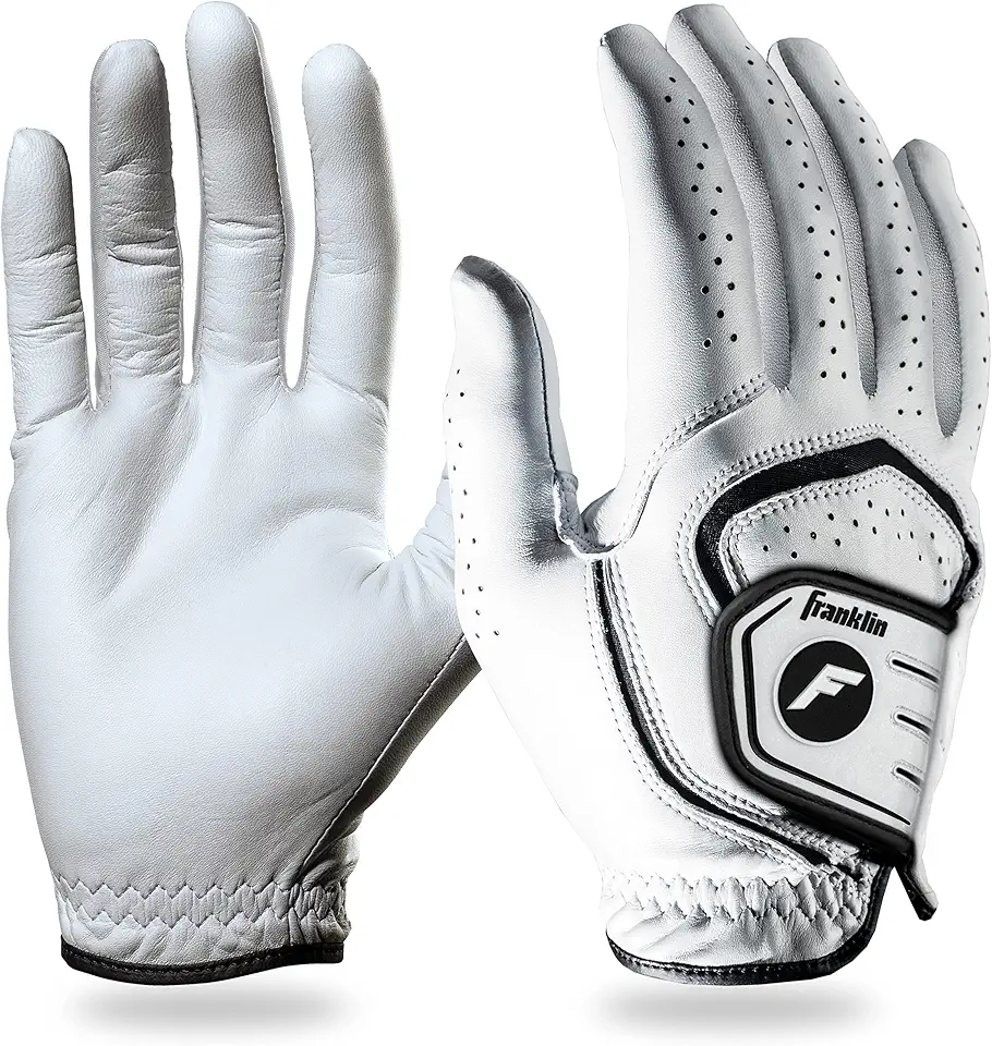 Luva de golfe – Luvas de golfe profissionais – Luva de golfe de couro premium – Aderência máxima – Branca – Luva de golfe masculina