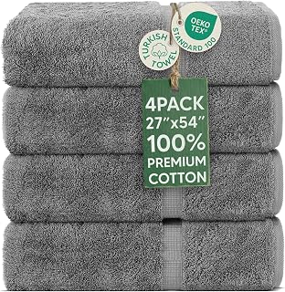 Chakir Turkish Linens 4-Piece Gray Bath Towels - 100% Premium Cotton, Soft Absorbent Hotel Spa Quality Towel Set