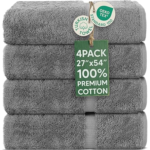 Chakir Turkish Linens | Hotel & Spa Quality 100% Cotton Premium Turkish Towels | Soft & Absorbent (4-Piece Bath Towels, Gray)
