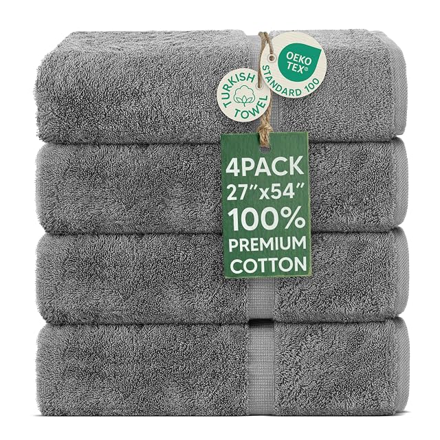 Chakir Turkish Linens Hotel Spa Quality 100 Cotton Premium Turkish Towels Soft Absorbent 4-Piece Bath Towels Gray