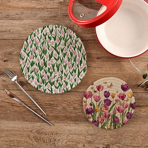 Miniatura 158 de Trivets for Hot Dishes Pots and Pans 2 PC Pot Holders Heat Resistant Cotton Round Potholders for Kitchen Countertop Decorative Autumn Maple Leaves
