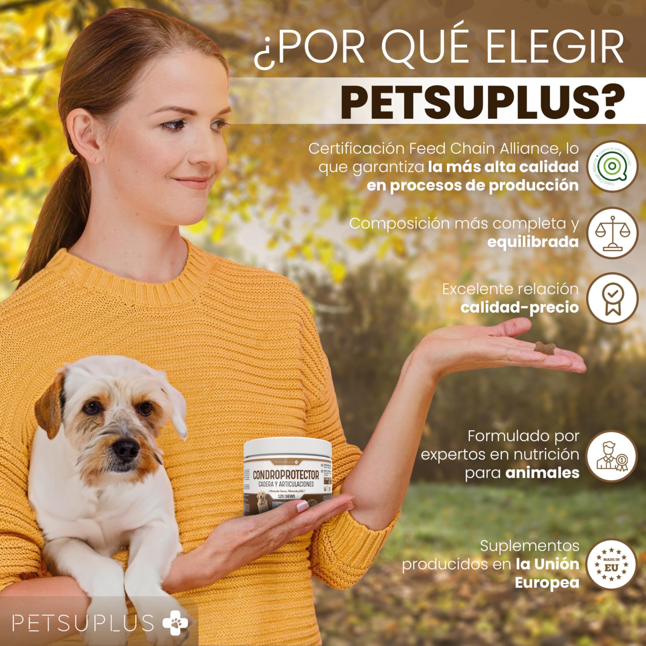 Condroprotector Perros - Glucosamina, MSM, Condroitina, Colageno, Acido Hialuronico - Fortalece los cartilagos y Protege Las articulaciones - Antiinflamatorios Naturales - 120 masticables