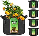 Utopia Home 5 Pack 5 Gallon Grow Bags, 300G Thickened Nonwoven Plant Fabric Pots for Outdoor, Grow Pots, Garden Plant Bags, Aeration Fabric Planters for Fruits, Vegetables and Flowers