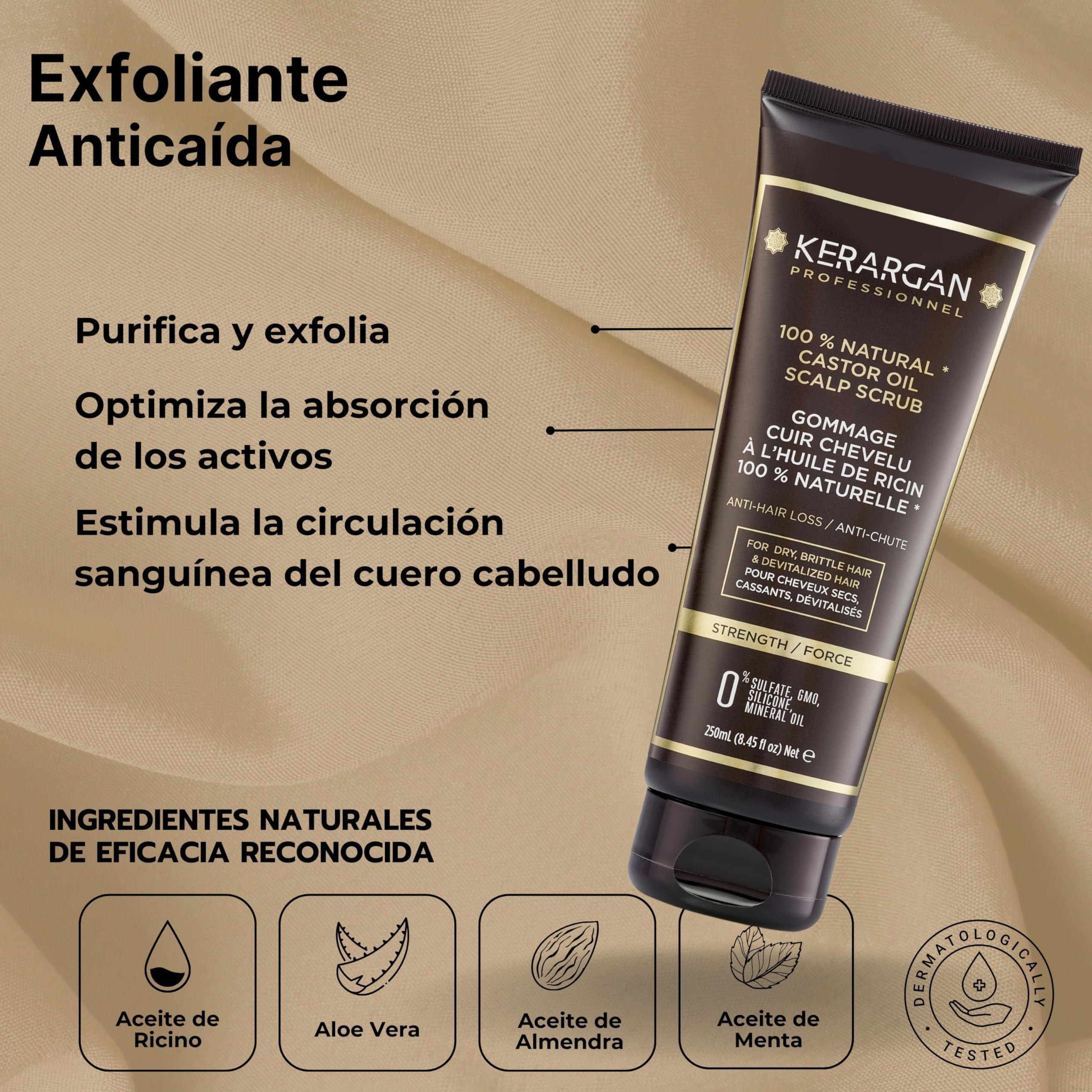 KERARGAN - Rutina de Ricino, 6 Productos - 3x500ml+100ml+350ml+250ml | Champú, acondicionador, mascarilla, sérum, cuidado sin aclarado y exfoliante, rutina completa