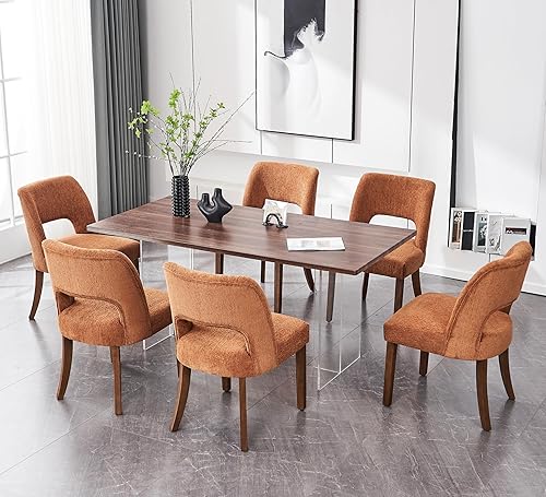 Miniatura 25 de VKNOW Juego de 6 sillas de comedor de madera, sillas de comedor tapizadas en tela modernas, sillas de cocina, silla de comedor de granja para cocina