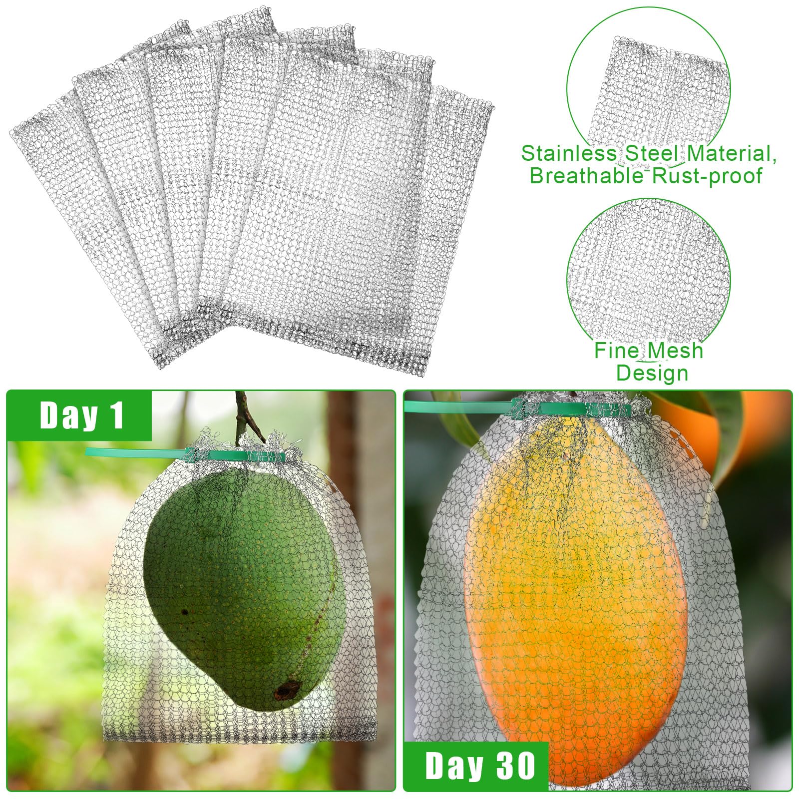 48 bolsas de malla de alambre de protección de frutas de 6 x 8 pulgadas, bolsas de protección de frutas de acero inoxidable, cubierta de frutas, protectores de frutas, bolsas de barrera con