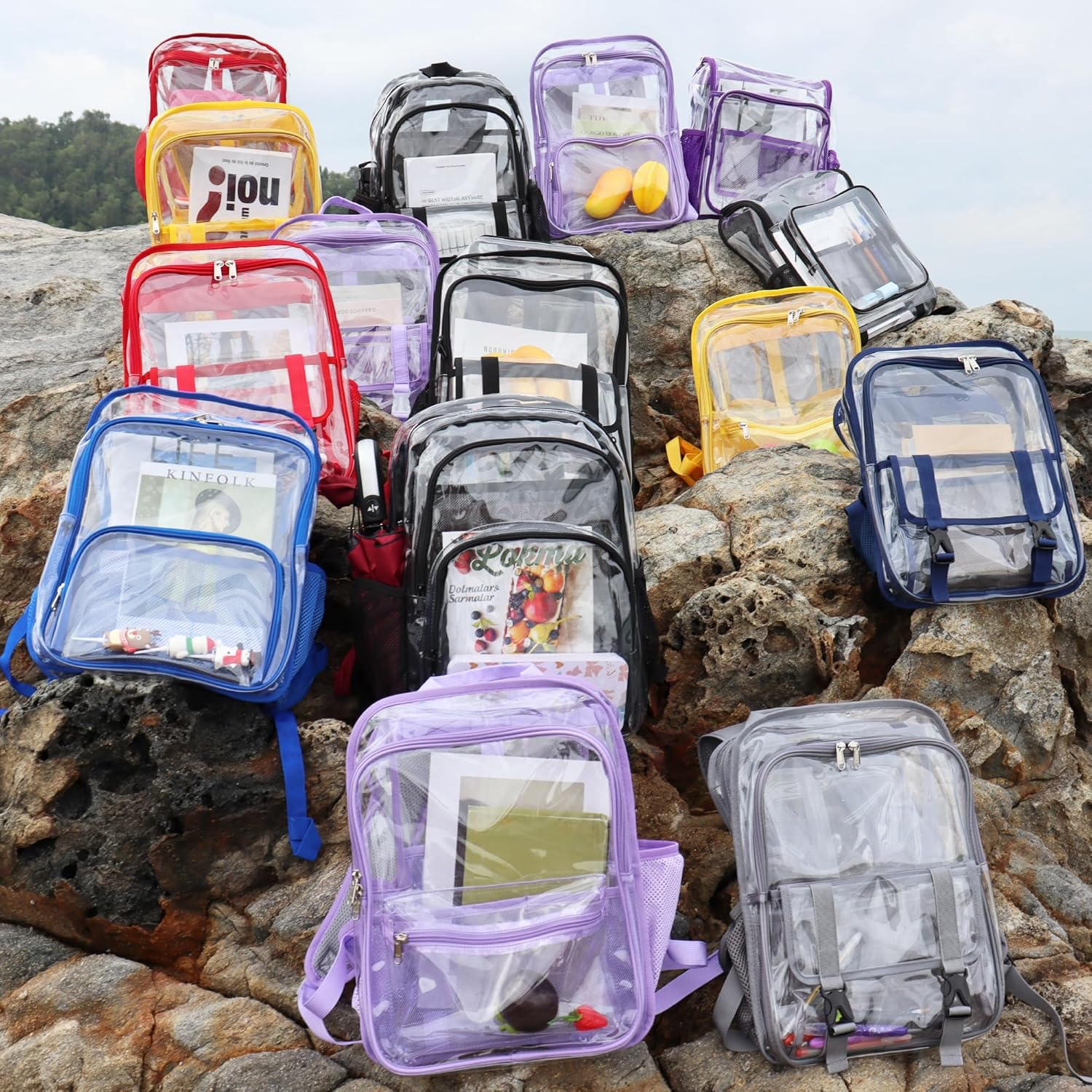 Clear Backpack, 15 inch Heavy Duty See Through Backpack for Boys and Girls Clear Book Bag with Multi-pockets, Brown - Image 9