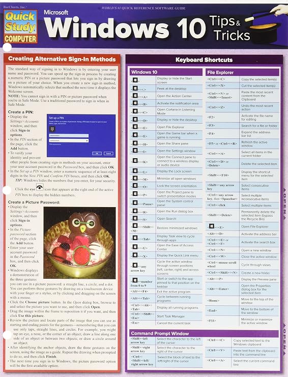 نصائح وحيل Microsoft Windows 10: دليل مرجعي مغلف من QuickStudy (كمبيوتر الدراسة السريعة)