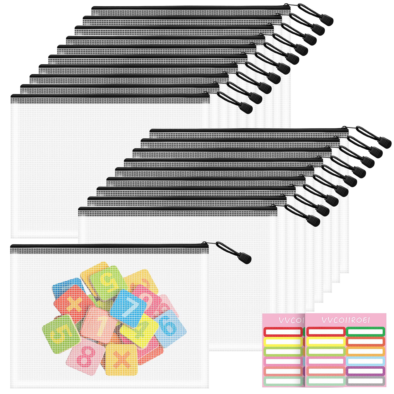 20pcs Mesh Zipper Pouch Bags, B5 Sizes Zipper Pouch, Mesh Bags with Zipper, Plastic Zipper Pouches for Organizing, Puzzles, Travel, School Office Organize