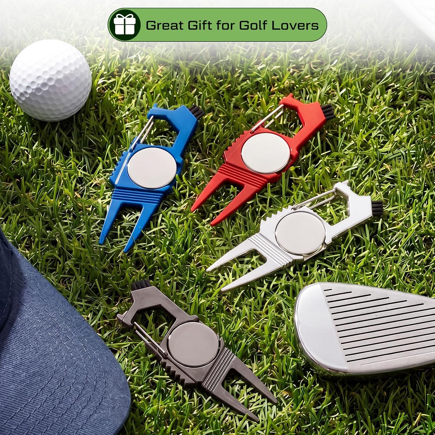 Poen 8 Pack 7 in 1 Golf Divot Repair Tool Set with Magnetic Ball Markers | Groove Cleaning Brushes, Removable Markers, Bottle Openers, Club Holders, for Golf Bags and Tournament Play
