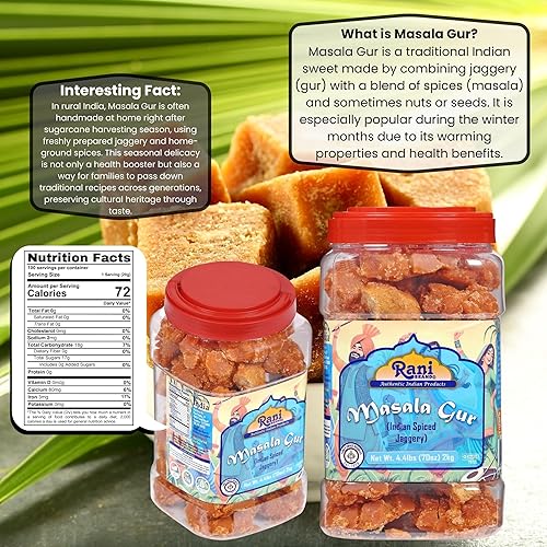 Miniatura 38 de Rani Masala Gur (Jaggery) Azúcar de caña sin refinar indio sin refinar, 17.5 oz (1.1 libras) tarro de PET de 17.64 oz ~ Apto para gluten Vegano
