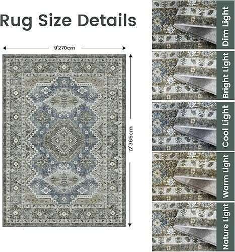 Miniatura 347 de Rugland Alfombras de área de 8 x 10, alfombra lavable resistente a las manchas, alfombras antideslizantes para sala de estar, alfombras tribales