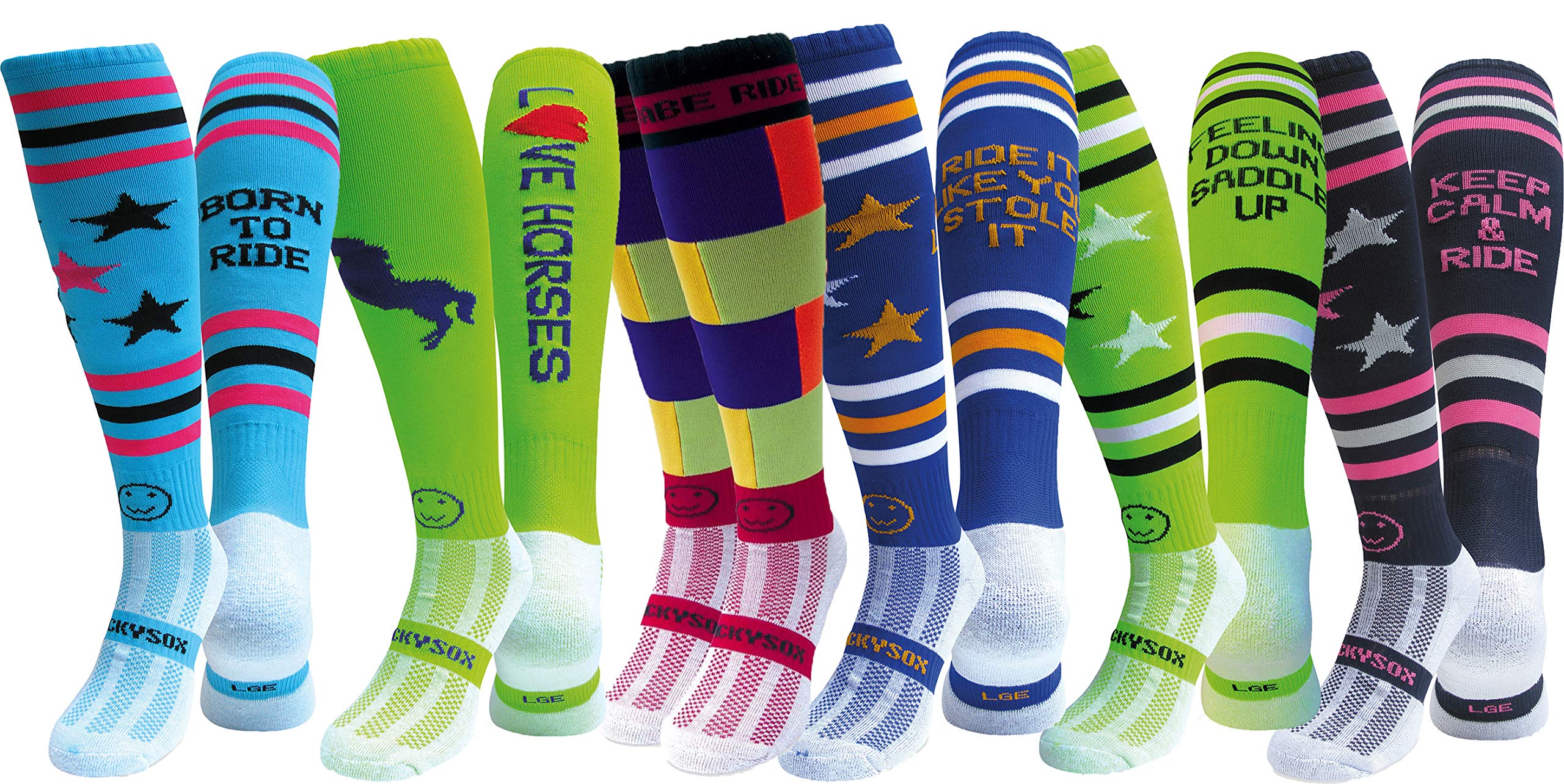 WackySox 6 paia per 4 paia di calzini sportivi al ginocchio, calzini da equitazione, calzini da equitazione