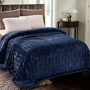 Whale Flotilla Flannel Fleece Queen Size Blanket for Bed, Soft Fluffy Velvet Bedspread Coverlet with Decorative Vintage Pattern for All Season, Warm and Lightweight, 90x90 Inch, Navy Blue