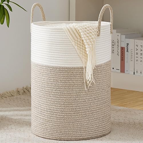 Miniatura 13 de Cesta de Cuerda de Algodón para Ropa Sucia de YOUDENOVA, 58L - Cesta de Lavandería Tejida Plegable - Cesta de Almacenamiento de Ropa para Mantas