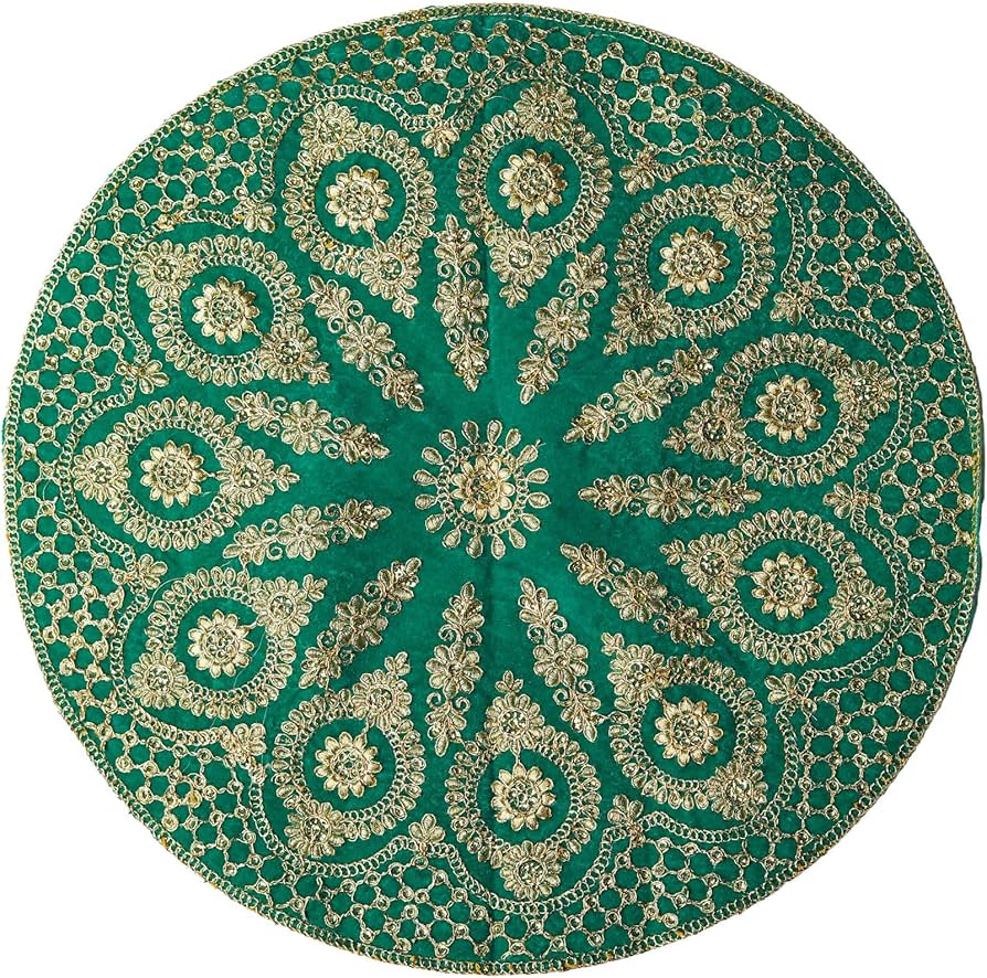 Set of 4 Round Mat Aasan Velvet Pooja Cloth with Sequence Work for Multipurpose Pooja Indian Traditional Festival Laxmi Poojan Diwali Decorations Item and Article Home Decor Housewarming(Size:-9X9