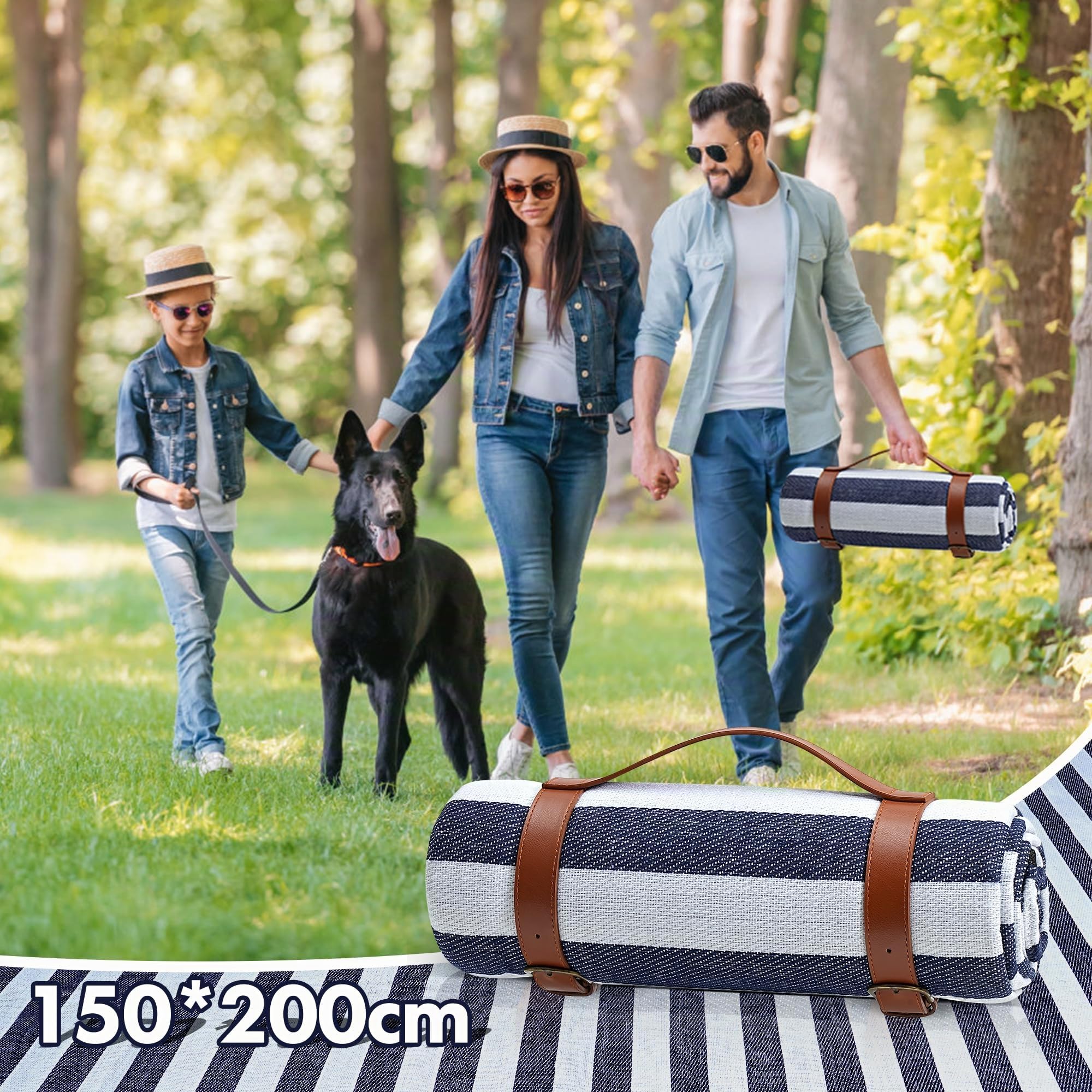 TRIXES Manta de Picnic a Rayas XL con Asa de Transporte - Mantas con Respaldo Impermeables y a Prueba de Arena Picnics, Acampadas y más