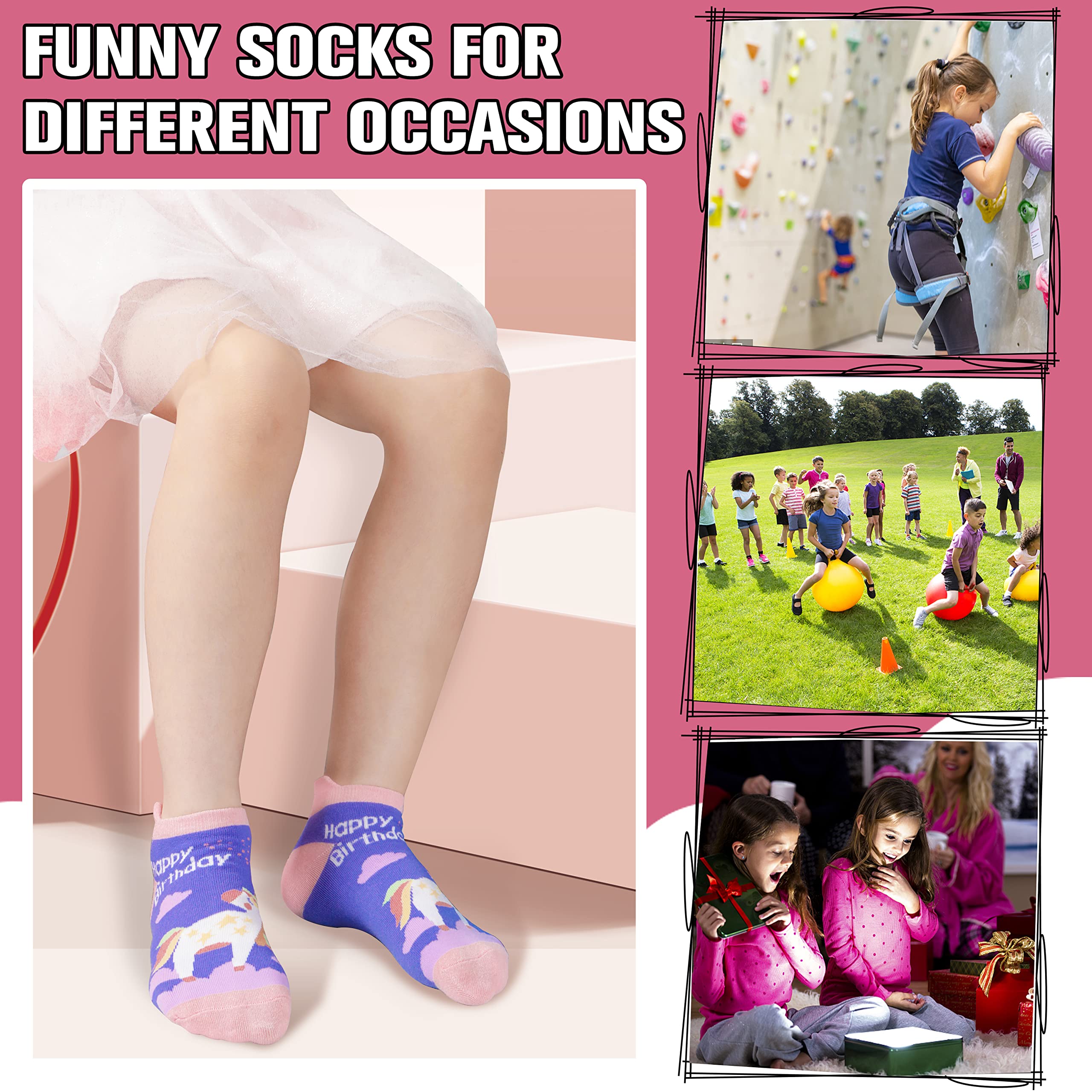 ANTSANG Niños Niñas Calcetines Tobilleros Lindo Unicornio Divertido Novedad Extraño Dibujos Animados No Show Moda Algodón 6 Pares