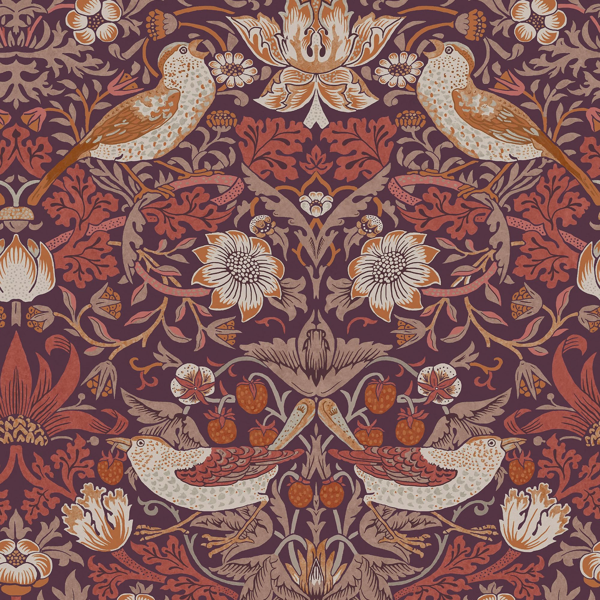 WILLIAM MORRIS AT HOME Strawberry Thief Plum Wallpaper